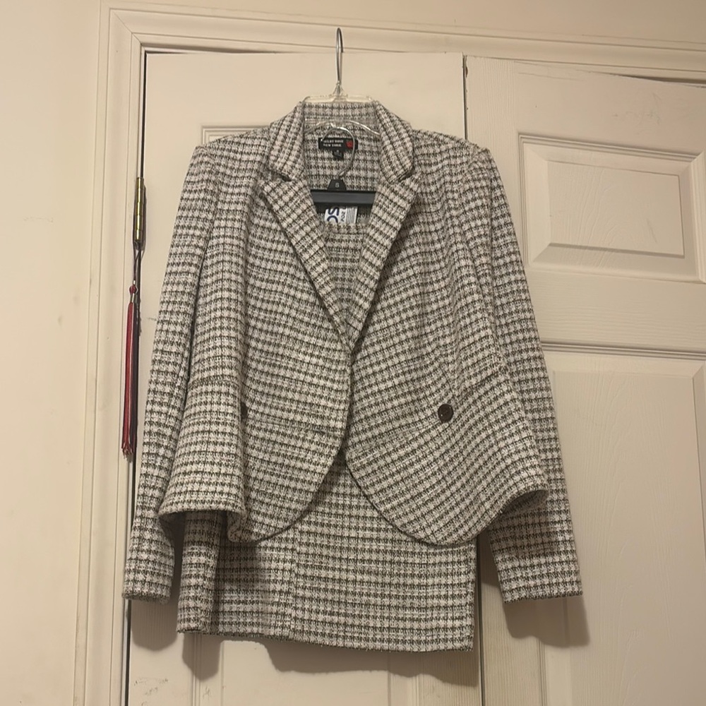 Kasper Black and White Houndstooth Blazer and Skirt